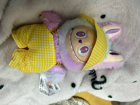 Labubu Fluffy Doll Yellow Check