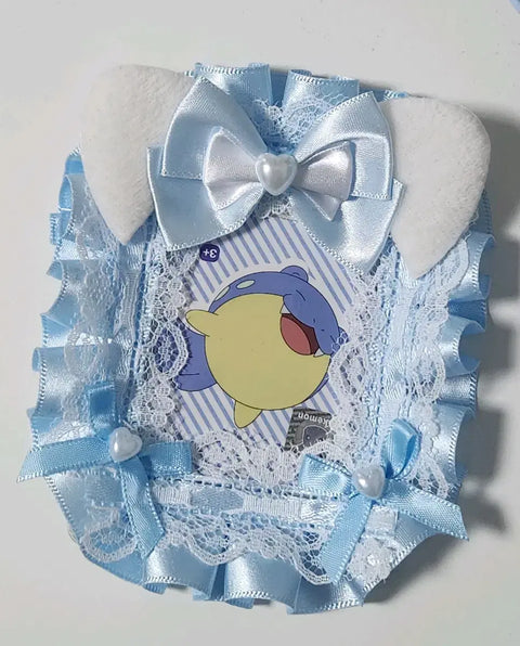 Blue Neko Lace Top Deco Cat Ear Top Deco Ribbon Top Loader Photocard Holder