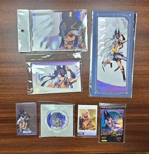 Selling Genshin Impact PC Lounge Cyno ticket, photo card, and can badge as a set.