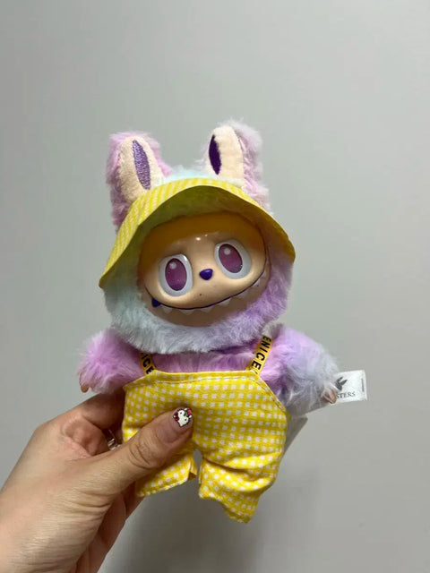 Labubu Fluffy Doll Yellow Check