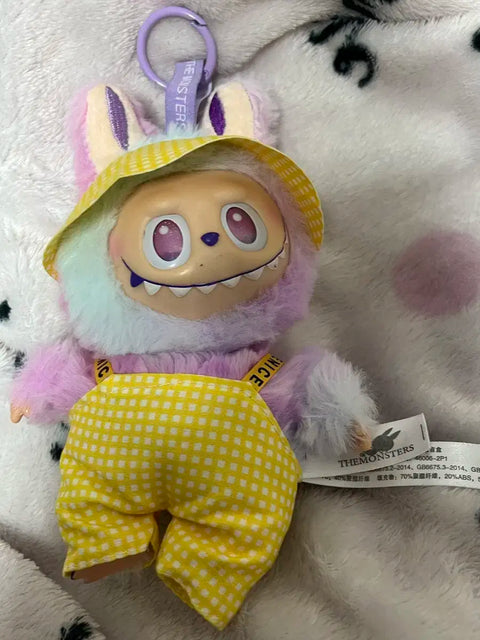 Labubu Fluffy Doll Yellow Check