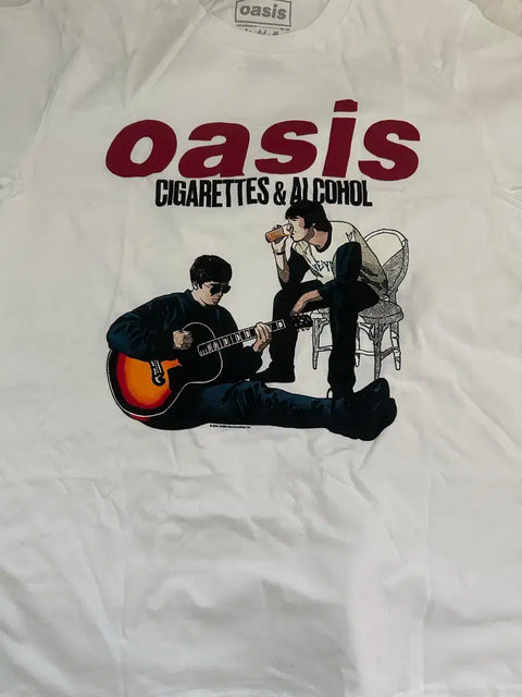 Oasis cigarette alcohol illustration t-shirt M for sale.