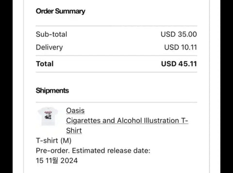 Oasis cigarette alcohol illustration t-shirt M for sale.