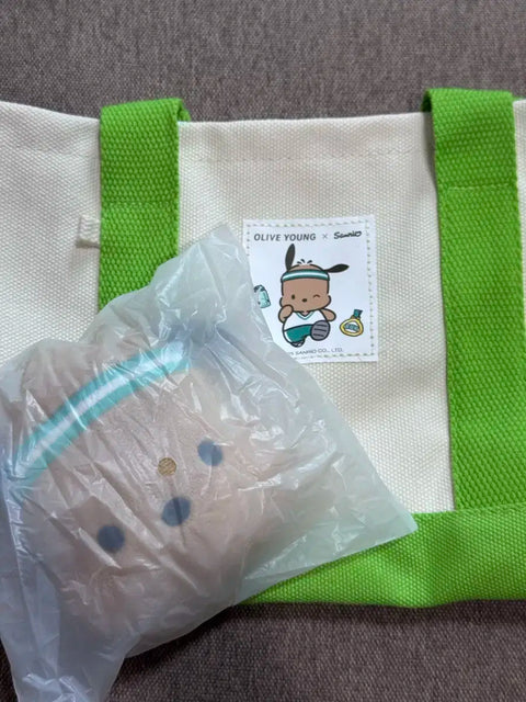 Olive Young Sanrio Pochacco Cutie Run Tote Bag + Doll Keyring Pouch