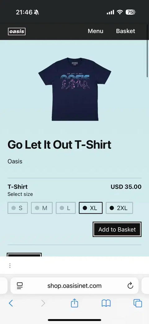 Oasis 4th Album 25th Anniversary "Go Let It Out" T-shirt, Size S