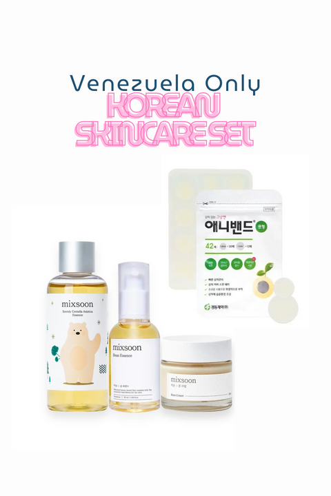 [Venezuela Only] Korean Skincare Set (Mixsoon Bean essence 50ml, Centella essence 100ml, Bean cream 50ml & AnyBand Pimple Patch 10 packs (420 pcs)