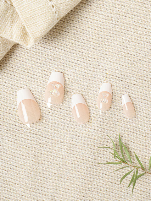 [✈️KOREA] Daiso - Too Cool For School Real Wear Nail Tip Coffin Bear Blanc