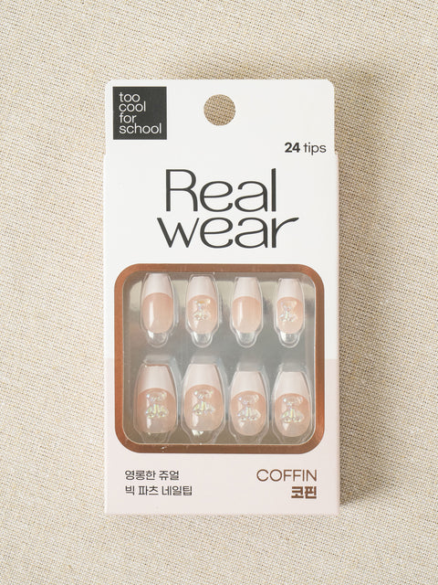 [✈️KOREA] Daiso - Too Cool For School Real Wear Nail Tip Coffin Bear Blanc
